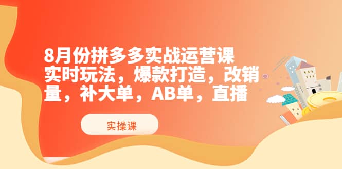 8月份拼多多实战运营课，实时玩法，爆款打造，改销量，补大单，AB单，直播网创吧-网创项目资源站-副业项目-创业项目-搞钱项目网创吧