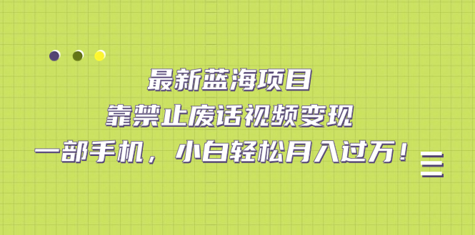 最新蓝海项目，靠禁止废话视频变现，一部手机，小白轻松月入过万！网创吧-网创项目资源站-副业项目-创业项目-搞钱项目网创吧