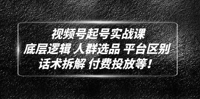 视频号起号实战课：底层逻辑 人群选品 平台区别 话术拆解 付费投放等网创吧-网创项目资源站-副业项目-创业项目-搞钱项目网创吧