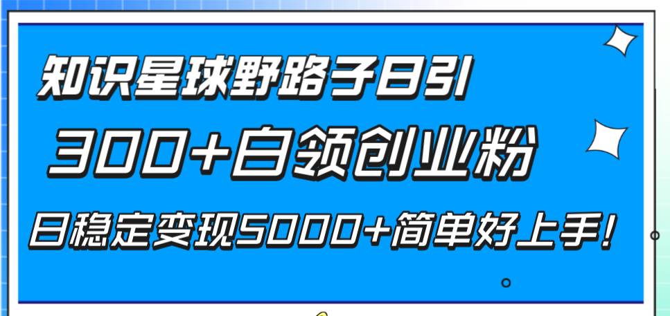 知识星球野路子日引300+白领创业粉，日稳定变现5000+简单好上手！网创吧-网创项目资源站-副业项目-创业项目-搞钱项目网创吧