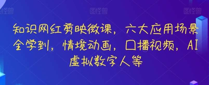 知识网红剪映微课，六大应用场景全学到，情境动画，囗播视频，AI虚拟数字人等网创吧-网创项目资源站-副业项目-创业项目-搞钱项目网创吧