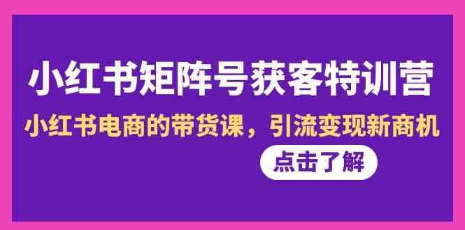 小红书矩阵号获客特训营-第10期,小红书电商的带货课,引流变现新商机网创吧-网创项目资源站-副业项目-创业项目-搞钱项目网创吧