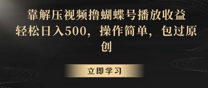 靠解压视频撸蝴蝶号播放收益，轻松日入500，操作简单，包过原创【揭秘】网创吧-网创项目资源站-副业项目-创业项目-搞钱项目网创吧