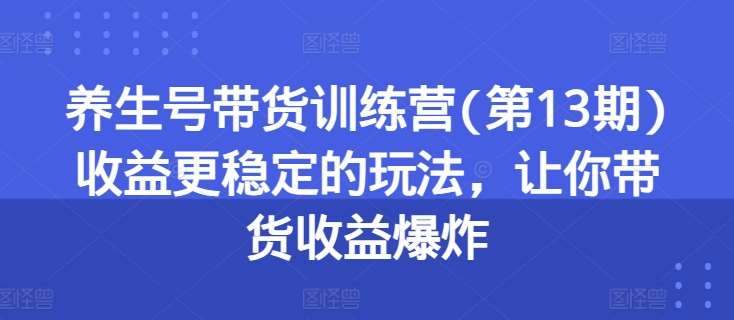 养生号带货训练营(第13期)收益更稳定的玩法，让你带货收益爆炸网创吧-网创项目资源站-副业项目-创业项目-搞钱项目网创吧
