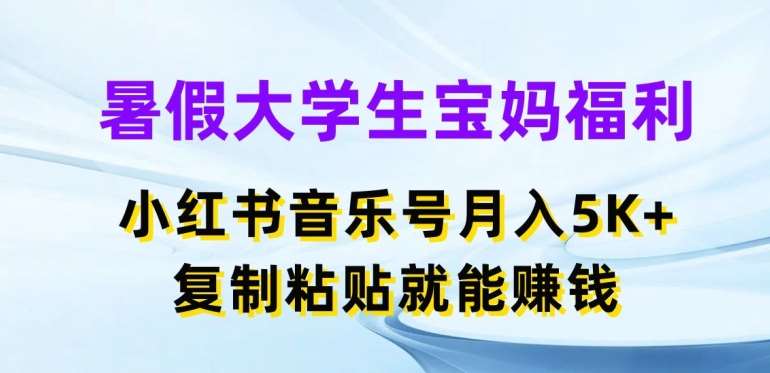 暑假大学生宝妈福利，小红书音乐号月入5000+，复制粘贴就能赚钱【揭秘】网创吧-网创项目资源站-副业项目-创业项目-搞钱项目网创吧