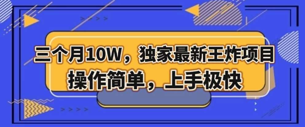 三个月10W，独家最新王炸项目！操作简单，上手极快【揭秘】网创吧-网创项目资源站-副业项目-创业项目-搞钱项目网创吧