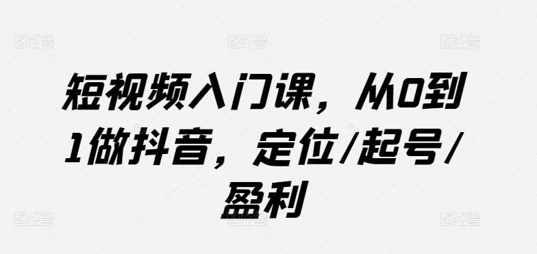 短视频入门课，从0到1做抖音，定位/起号/盈利网创吧-网创项目资源站-副业项目-创业项目-搞钱项目网创吧