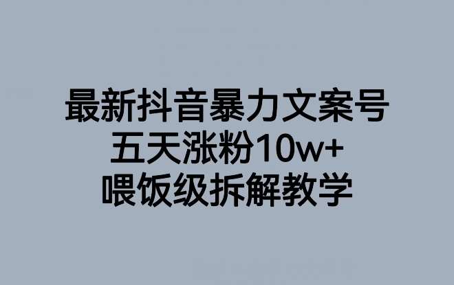 最新抖音暴力文案号，五天涨粉10w+，喂饭级拆解教学网创吧-网创项目资源站-副业项目-创业项目-搞钱项目网创吧