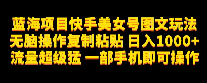 蓝海项目快手美女号图文玩法，无脑操作复制粘贴，日入1000+流量超级猛一部手机即可操作【揭秘】网创吧-网创项目资源站-副业项目-创业项目-搞钱项目网创吧