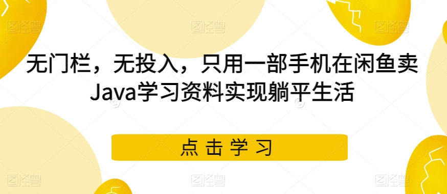 无门栏，无投入，只用一部手机在闲鱼卖Java学习资料实现躺平生活【揭秘】网创吧-网创项目资源站-副业项目-创业项目-搞钱项目网创吧