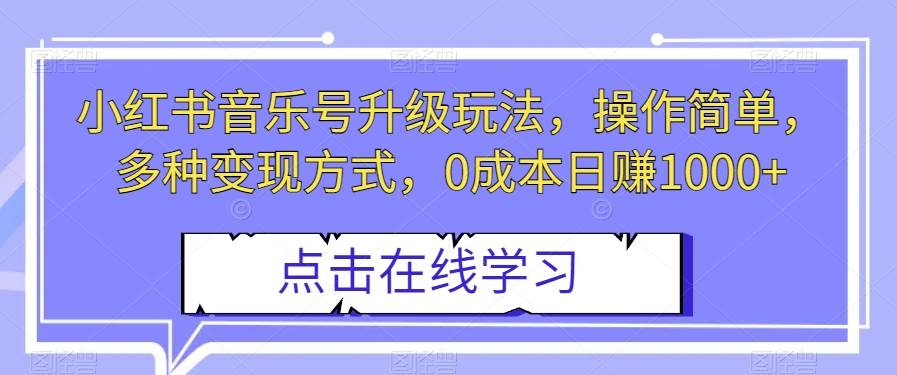 小红书音乐号升级玩法，操作简单，多种变现方式，0成本日赚1000+【揭秘】网创吧-网创项目资源站-副业项目-创业项目-搞钱项目网创吧