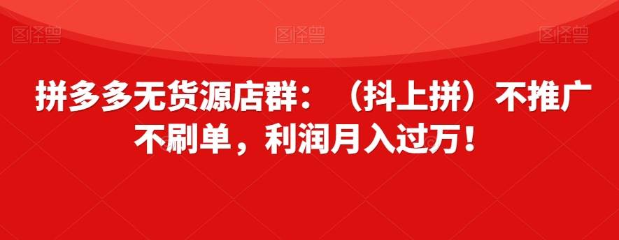 拼多多无货源店群：（抖上拼）不推广不刷单，利润月入过万！【揭秘】网创吧-网创项目资源站-副业项目-创业项目-搞钱项目网创吧