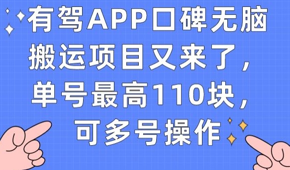 有驾APP口碑无脑搬运项目又来了，单号最高110块，可多号操作网创吧-网创项目资源站-副业项目-创业项目-搞钱项目网创吧