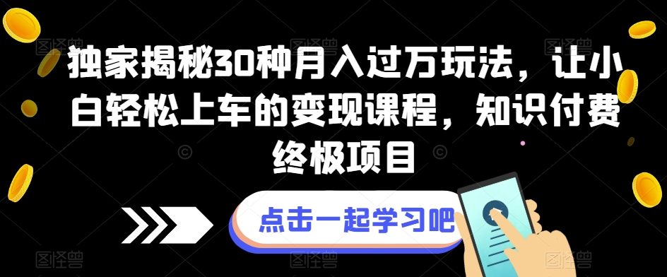 独家揭秘30种月入过万玩法，让小白轻松上车的变现课程，知识付费终极项目【揭秘】网创吧-网创项目资源站-副业项目-创业项目-搞钱项目网创吧