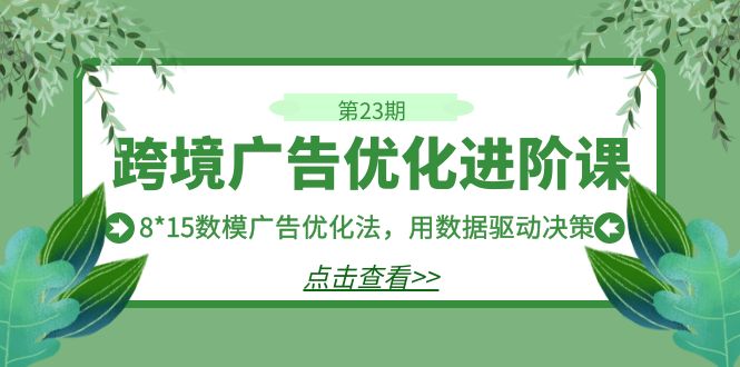 跨境广告·优化进阶课·第23期，8*15数模广告优化法，用数据驱动决策网创吧-网创项目资源站-副业项目-创业项目-搞钱项目网创吧