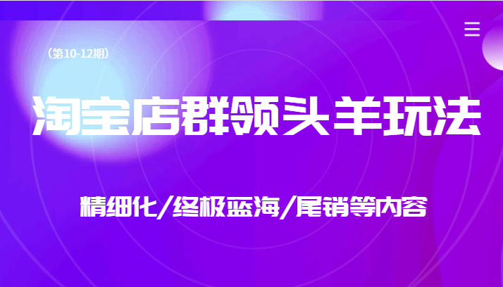 淘宝店群领头羊玩法,精细化/终极蓝海/尾销等内容网创吧-网创项目资源站-副业项目-创业项目-搞钱项目网创吧