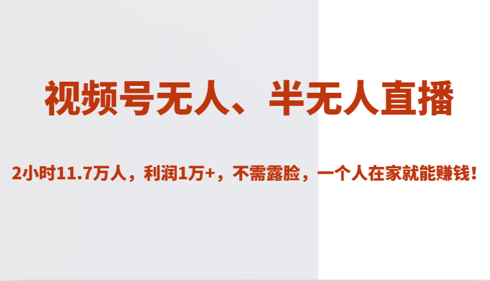 视频号无人、半无人直播2小时11.7万人，利润1万+，不需露脸，一个人在家就能赚钱！网创吧-网创项目资源站-副业项目-创业项目-搞钱项目网创吧