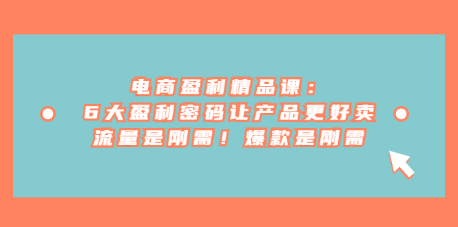 电商盈利精品课：6大盈利 密码让产品更好卖，流量是刚需！爆款是刚需网创吧-网创项目资源站-副业项目-创业项目-搞钱项目网创吧