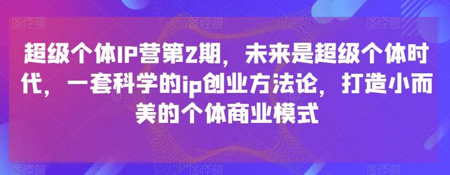 超级个体IP营第2期，未来是超级个体时代，一套科学的ip创业方法论，打造小而美的个体商业模式网创吧-网创项目资源站-副业项目-创业项目-搞钱项目网创吧