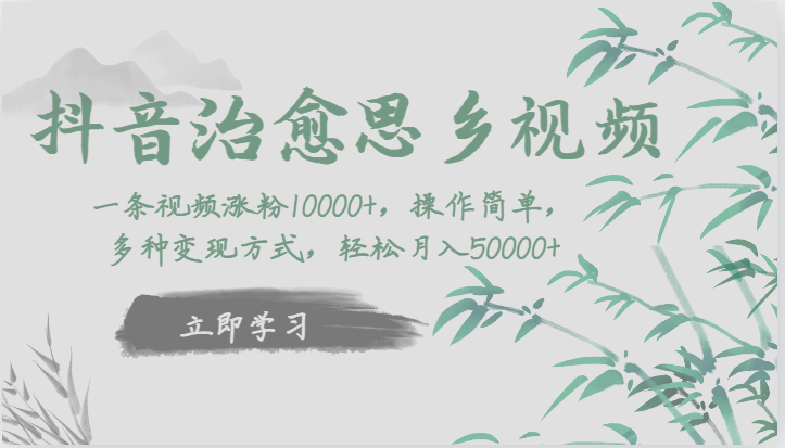 抖音治愈思乡视频，一条视频涨粉1W+，操作简单，多种变现方式，轻松月入5W+网创吧-网创项目资源站-副业项目-创业项目-搞钱项目网创吧