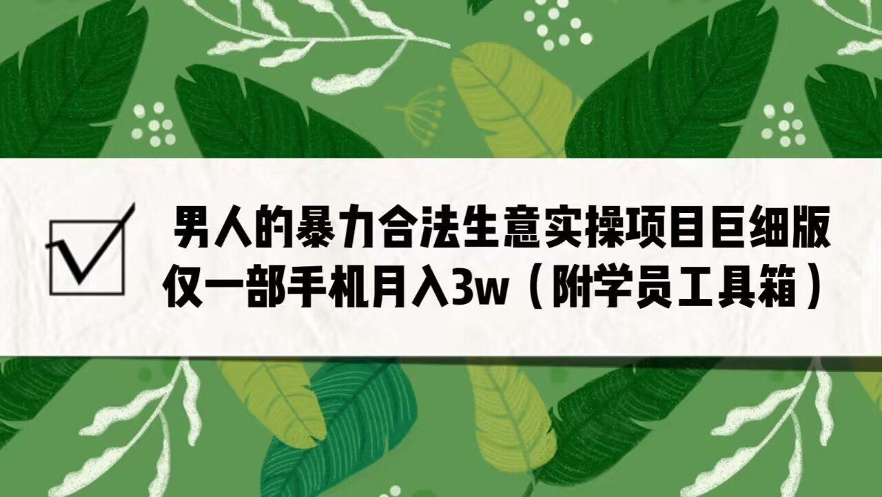 男人的暴力合法生意实操项目巨细版：仅一部手机月入3w（附赠学员工具箱）网创吧-网创项目资源站-副业项目-创业项目-搞钱项目网创吧