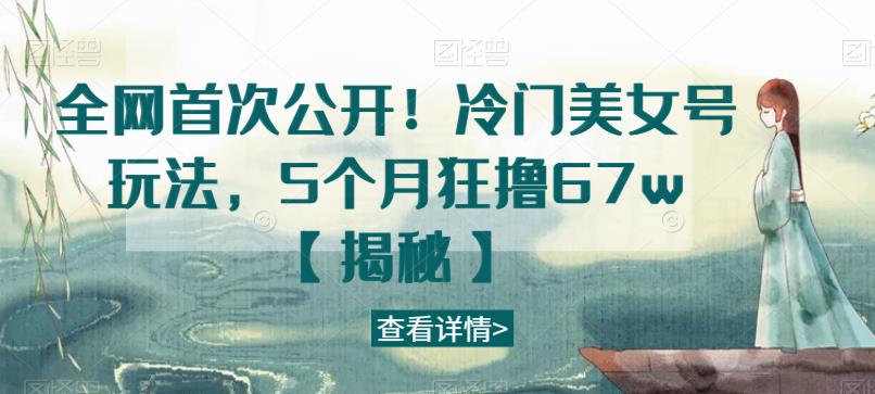 全网首次公开！冷门美女号玩法，5个月狂撸67w【揭秘】网创吧-网创项目资源站-副业项目-创业项目-搞钱项目网创吧
