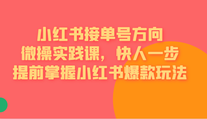 红书接单号方向微操实践课，快人一步提前掌握小红书爆款玩法网创吧-网创项目资源站-副业项目-创业项目-搞钱项目网创吧