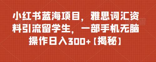 小红书蓝海项目，雅思词汇资料引流留学生，一部手机无脑操作日入300+【揭秘】网创吧-网创项目资源站-副业项目-创业项目-搞钱项目网创吧