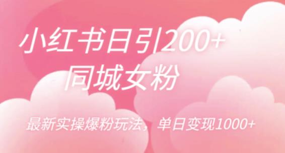 小红书日引200+同城女粉，最新实操爆粉玩法，单日变现1000+【揭秘】网创吧-网创项目资源站-副业项目-创业项目-搞钱项目网创吧