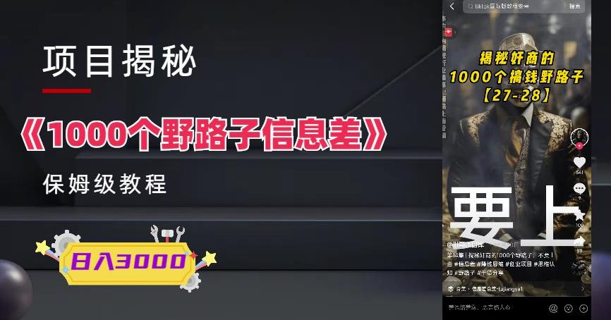 1000个野路子信息差保姆式教程-单日变现3000+的玩法解密网创吧-网创项目资源站-副业项目-创业项目-搞钱项目网创吧