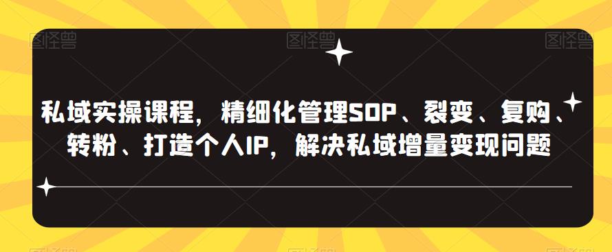 私域实操课程，精细化管理SOP、裂变、复购、转粉、打造个人IP，解决私域增量变现问题网创吧-网创项目资源站-副业项目-创业项目-搞钱项目网创吧