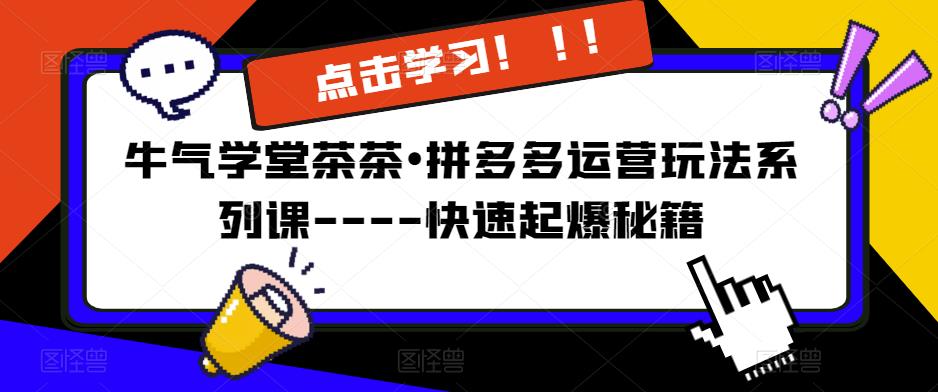 牛气学堂茶茶•拼多多运营玩法系列课—-快速起爆秘籍网创吧-网创项目资源站-副业项目-创业项目-搞钱项目网创吧