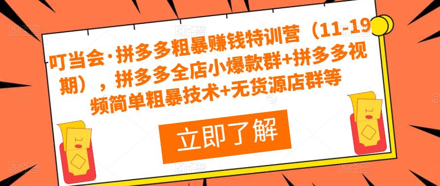 叮当会·拼多多粗暴赚钱特训营，拼多多全店小爆款群+拼多多视频简单粗暴技术+无货源店群等网创吧-网创项目资源站-副业项目-创业项目-搞钱项目网创吧