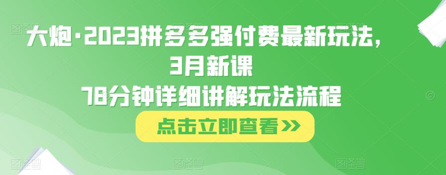 大炮·2023拼多多强付费最新玩法，3月新课​78分钟详细讲解玩法流程网创吧-网创项目资源站-副业项目-创业项目-搞钱项目网创吧