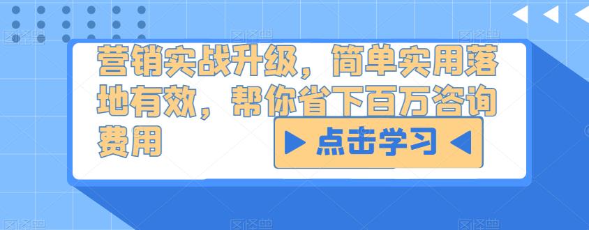 营销实战升级，简单实用落地有效，帮你省下百万咨询费用网创吧-网创项目资源站-副业项目-创业项目-搞钱项目网创吧