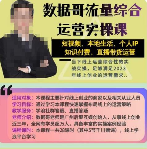 数据哥流量综合运营实操课：短视频、本地生活、个人IP知识付费、直播带货运营网创吧-网创项目资源站-副业项目-创业项目-搞钱项目网创吧