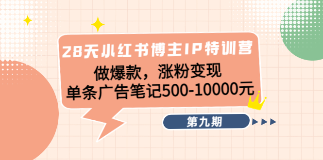 28天小红书博主IP特训营《第9期》做爆款，涨粉变现 单条广告笔记500-10000网创吧-网创项目资源站-副业项目-创业项目-搞钱项目网创吧