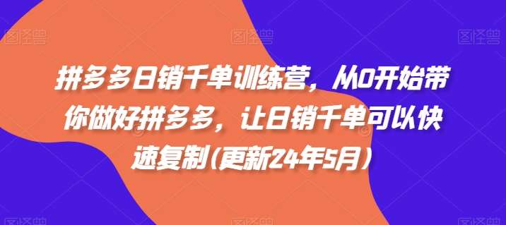 拼多多日销千单训练营，从0开始带你做好拼多多，让日销千单可以快速复制(更新24年8月)网创吧-网创项目资源站-副业项目-创业项目-搞钱项目网创吧