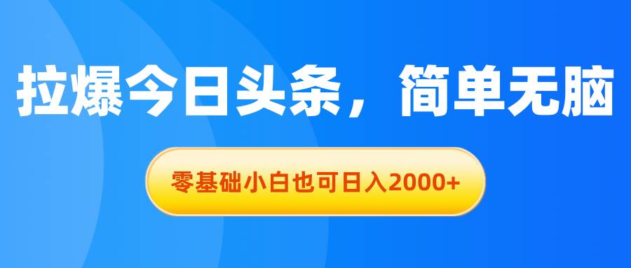 （11077期）拉爆今日头条，简单无脑，零基础小白也可日入2000+网创吧-网创项目资源站-副业项目-创业项目-搞钱项目网创吧