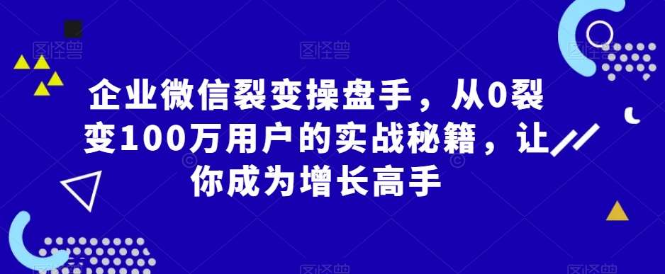 企业微信裂变操盘手，从0裂变100万用户的实战秘籍，让你成为增长高手网创吧-网创项目资源站-副业项目-创业项目-搞钱项目网创吧