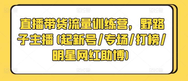 直播带货流量训练营，野路子主播(起新号/专场/打榜/明星网红助博)网创吧-网创项目资源站-副业项目-创业项目-搞钱项目网创吧