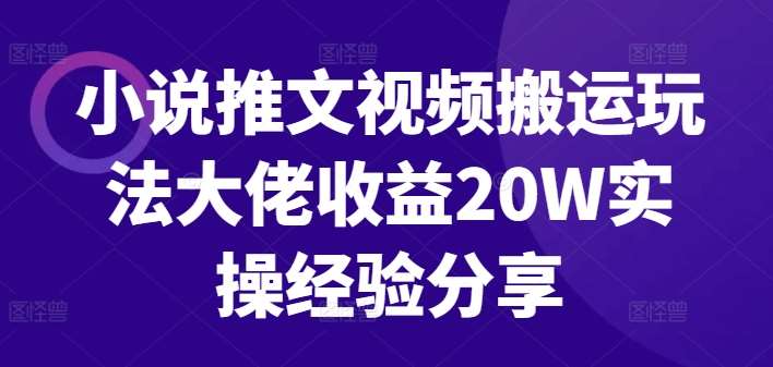 小说推文视频搬运玩法大佬收益20W实操经验分享网创吧-网创项目资源站-副业项目-创业项目-搞钱项目网创吧