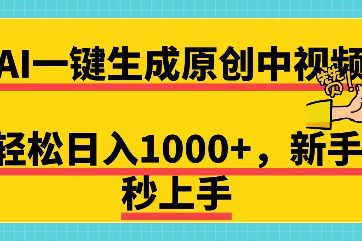 免费无限制，AI一键生成原创中视频，新手小白轻松日入1000+，超简单，可矩阵，可发全平台网创吧-网创项目资源站-副业项目-创业项目-搞钱项目网创吧