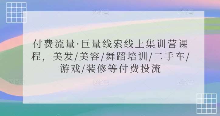 付费流量·巨量线索线上集训营课程，美发/美容/舞蹈培训/二手车/游戏/装修等付费投流网创吧-网创项目资源站-副业项目-创业项目-搞钱项目网创吧