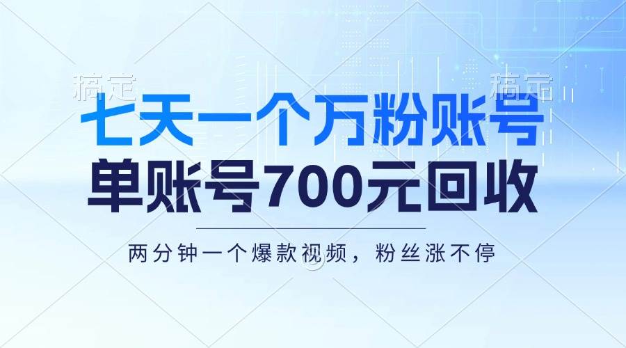 （13062期）七天一个万粉账号，新手小白秒上手，单账号回收700元，轻松月入三万＋网创吧-网创项目资源站-副业项目-创业项目-搞钱项目网创吧