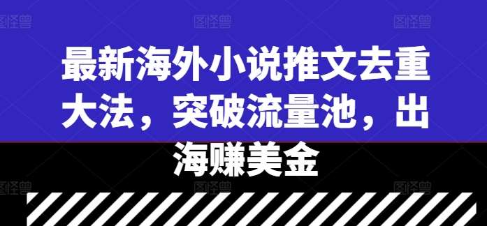 最新海外小说推文去重大法，突破流量池，出海赚美金网创吧-网创项目资源站-副业项目-创业项目-搞钱项目网创吧