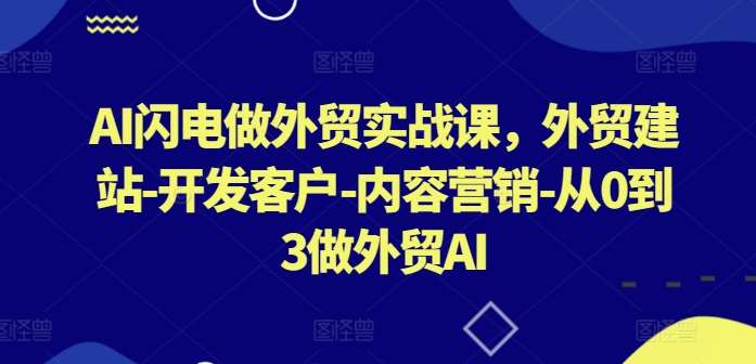 AI闪电做外贸实战课，​外贸建站-开发客户-内容营销-从0到3做外贸AI网创吧-网创项目资源站-副业项目-创业项目-搞钱项目网创吧