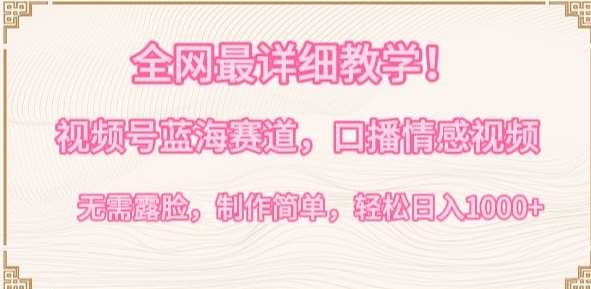 全网最详细教学，视频号蓝海赛道，口播情感视频，无需露脸，制作简单，轻松实现日入1000+【揭秘】网创吧-网创项目资源站-副业项目-创业项目-搞钱项目网创吧