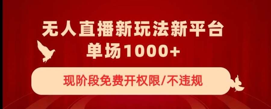 无人直播新平台新玩法，现阶段免费开授权，不违规，单场收入1000+【揭秘】网创吧-网创项目资源站-副业项目-创业项目-搞钱项目网创吧