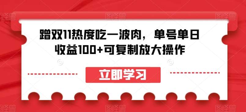 蹭双11热度吃一波肉，单号单日收益100+可复制放大操作【揭秘】网创吧-网创项目资源站-副业项目-创业项目-搞钱项目网创吧